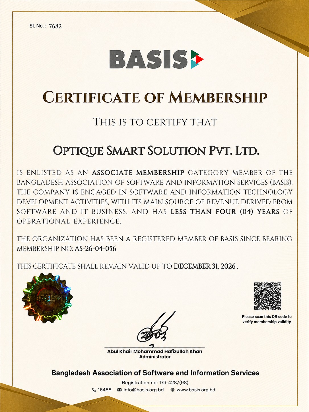 BASIS Membership Certificate - Optique Smart Solution